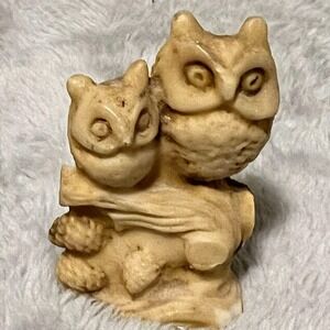 Owls Resin Pair italian Figurine Wony Ltd Italy 2.5"‎ Birds Mother Baby Vintage
